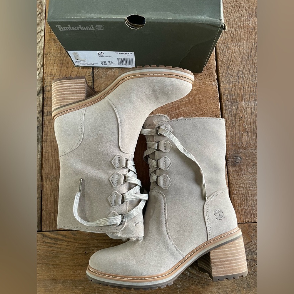 Timberland Sienna Taupe Leather Waterproof  combat boots 7.5